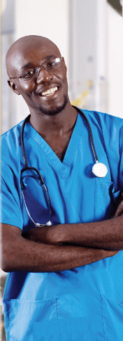 health care worker in scrubs with a stethoscope